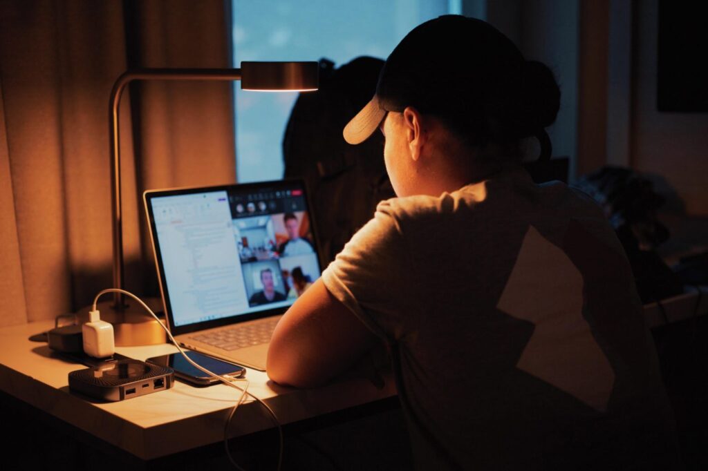 remote volunteer looks at computer screen