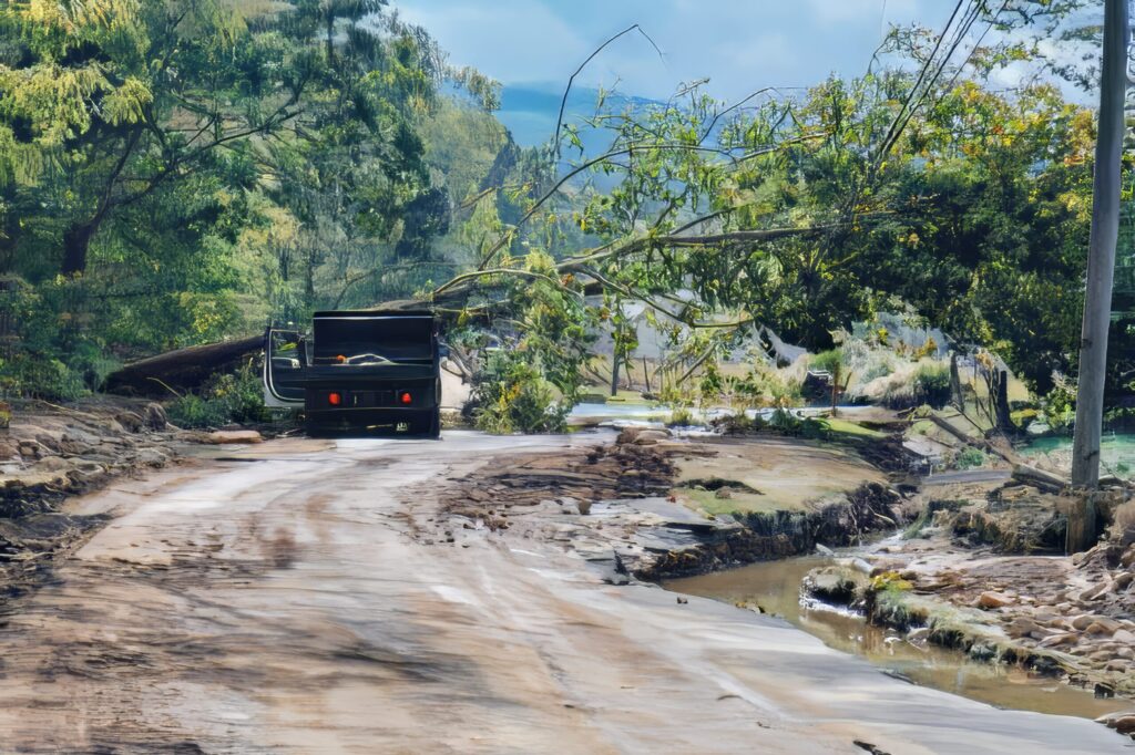 helene disaster relief work on washed out road