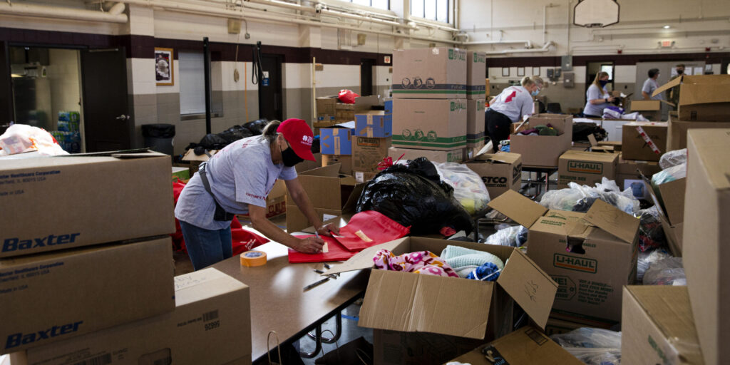 donations pile in warehouse show the second disaster